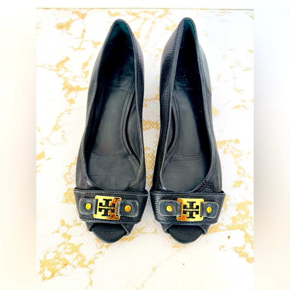 Tory Burch Black Peep-Toe Flats